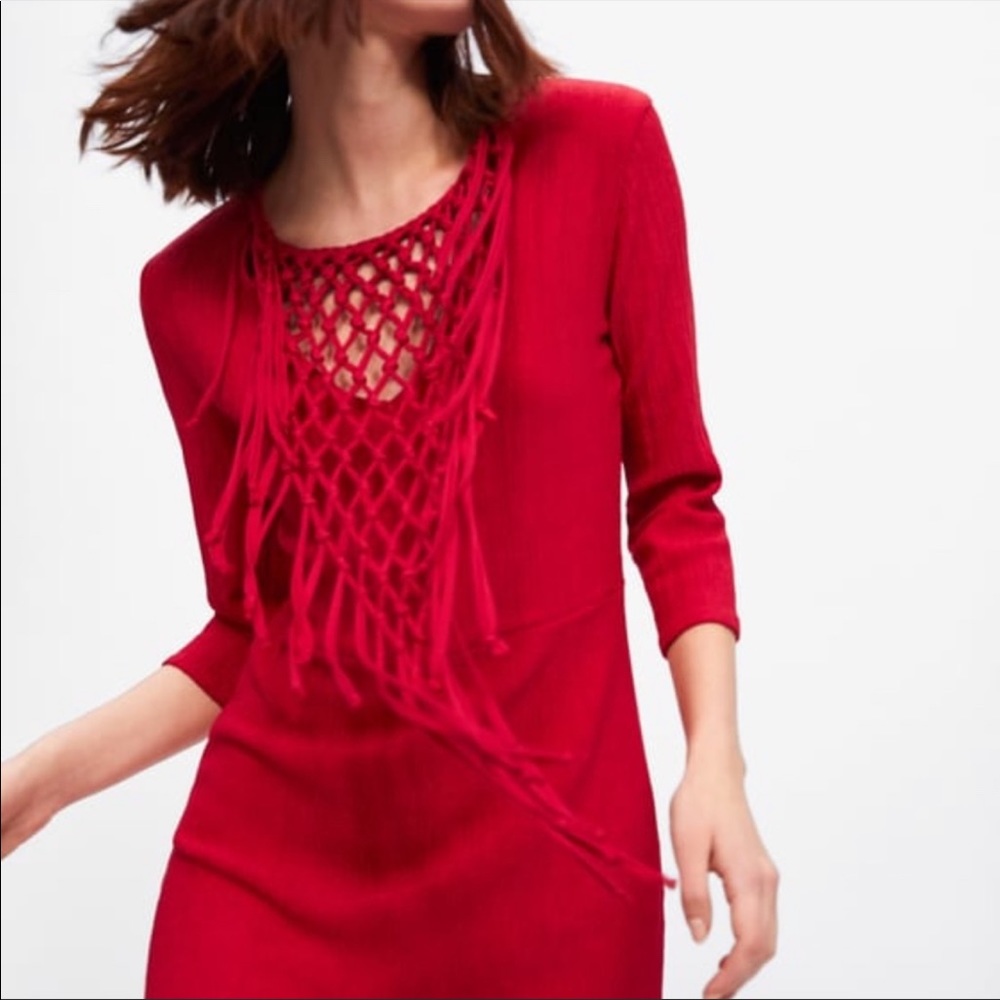 Zara knotted macrame v-neck dress